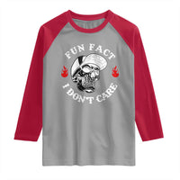 Fun Fact I Don’t Care Skull Raglan Shirt Edgy Sarcastic Attitude - Wonder Print Shop