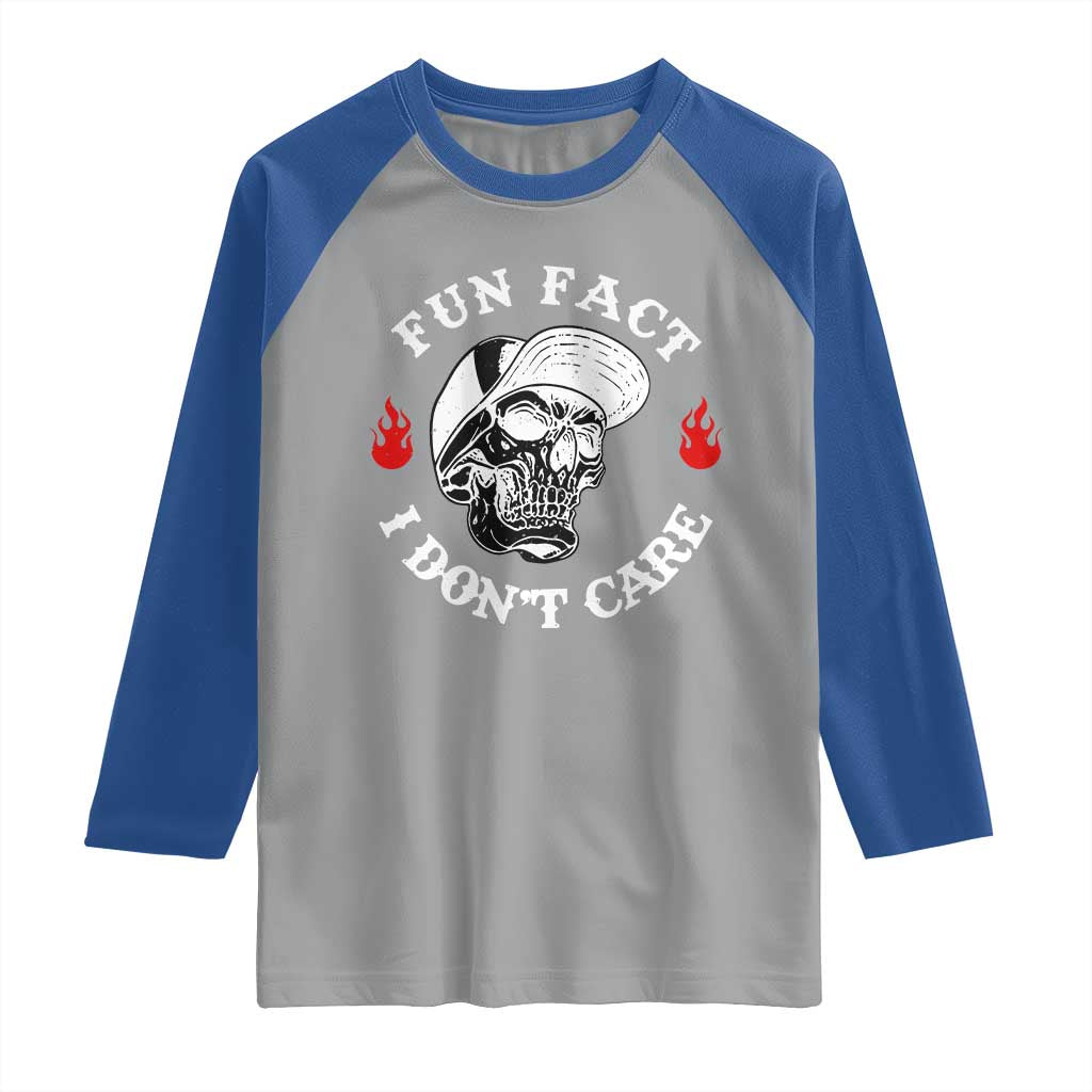 Fun Fact I Don’t Care Skull Raglan Shirt Edgy Sarcastic Attitude - Wonder Print Shop