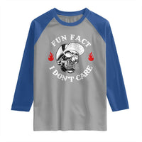Fun Fact I Don’t Care Skull Raglan Shirt Edgy Sarcastic Attitude - Wonder Print Shop