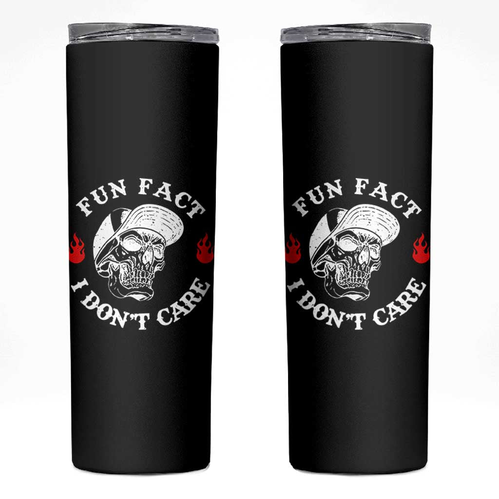 Fun Fact I Don’t Care Skull Skinny Tumbler Edgy Sarcastic Attitude - Wonder Print Shop