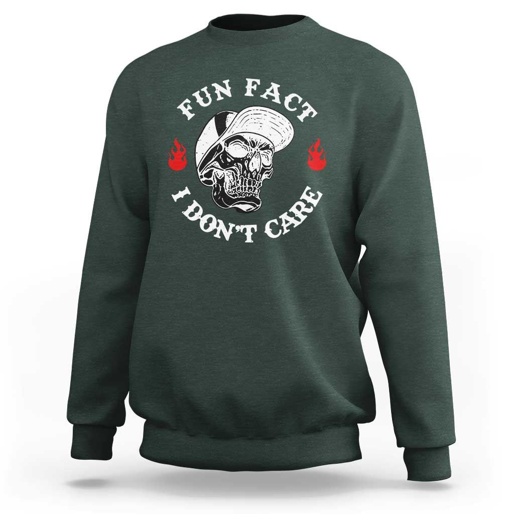 Fun Fact I Don’t Care Skull Sweatshirt Edgy Sarcastic Attitude - Wonder Print Shop