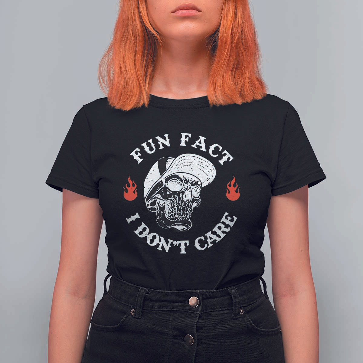 Fun Fact I Don’t Care Skull T Shirt For Women Edgy Sarcastic Attitude - Wonder Print Shop