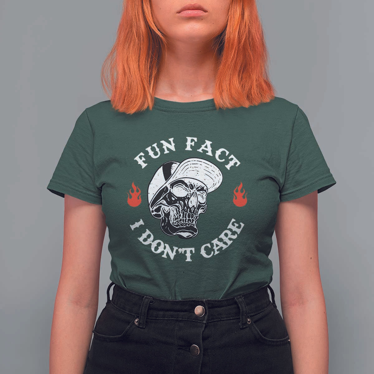 Fun Fact I Don’t Care Skull T Shirt For Women Edgy Sarcastic Attitude - Wonder Print Shop