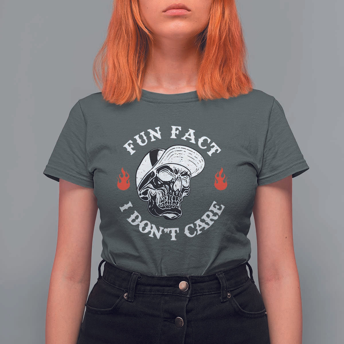 Fun Fact I Don’t Care Skull T Shirt For Women Edgy Sarcastic Attitude - Wonder Print Shop