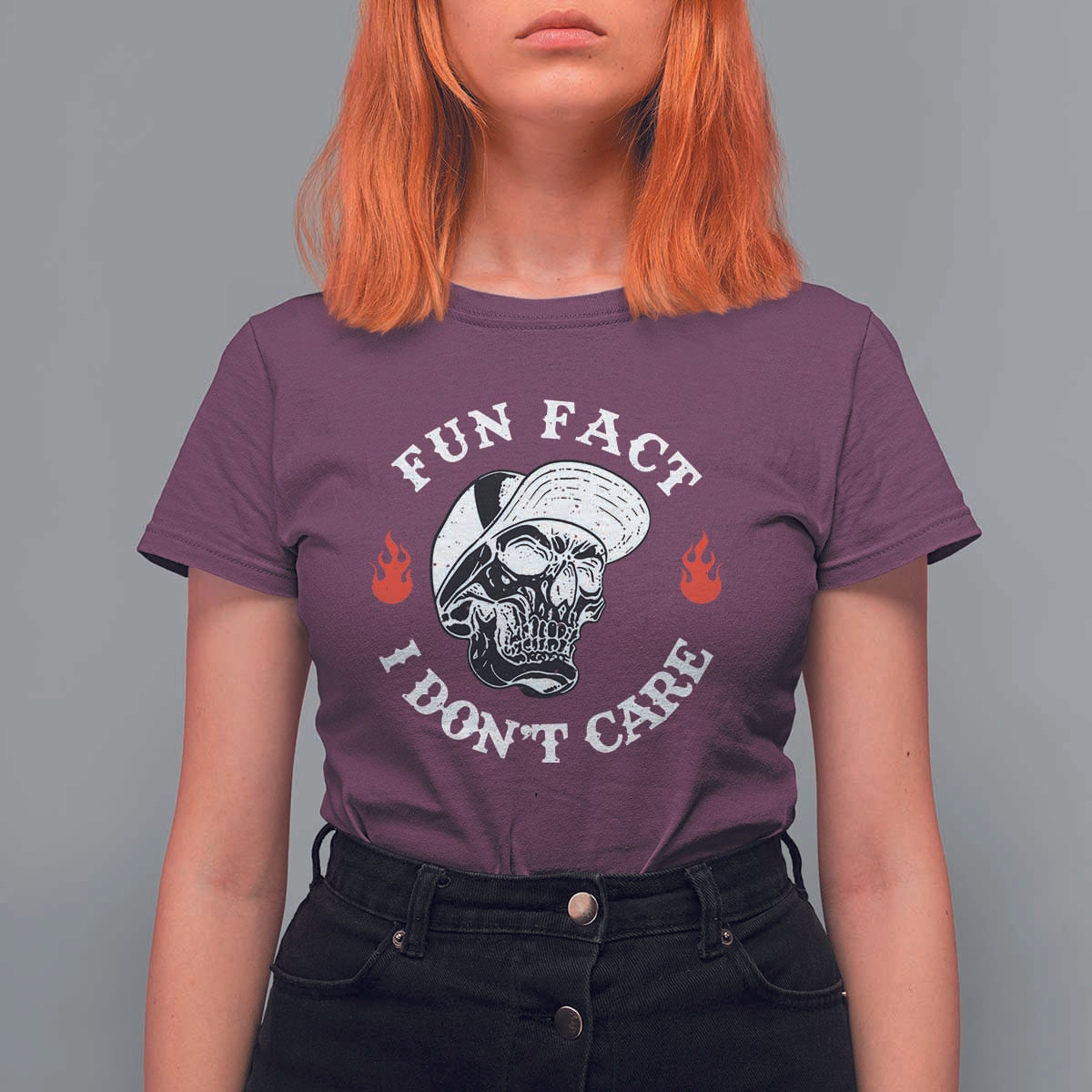 Fun Fact I Don’t Care Skull T Shirt For Women Edgy Sarcastic Attitude - Wonder Print Shop