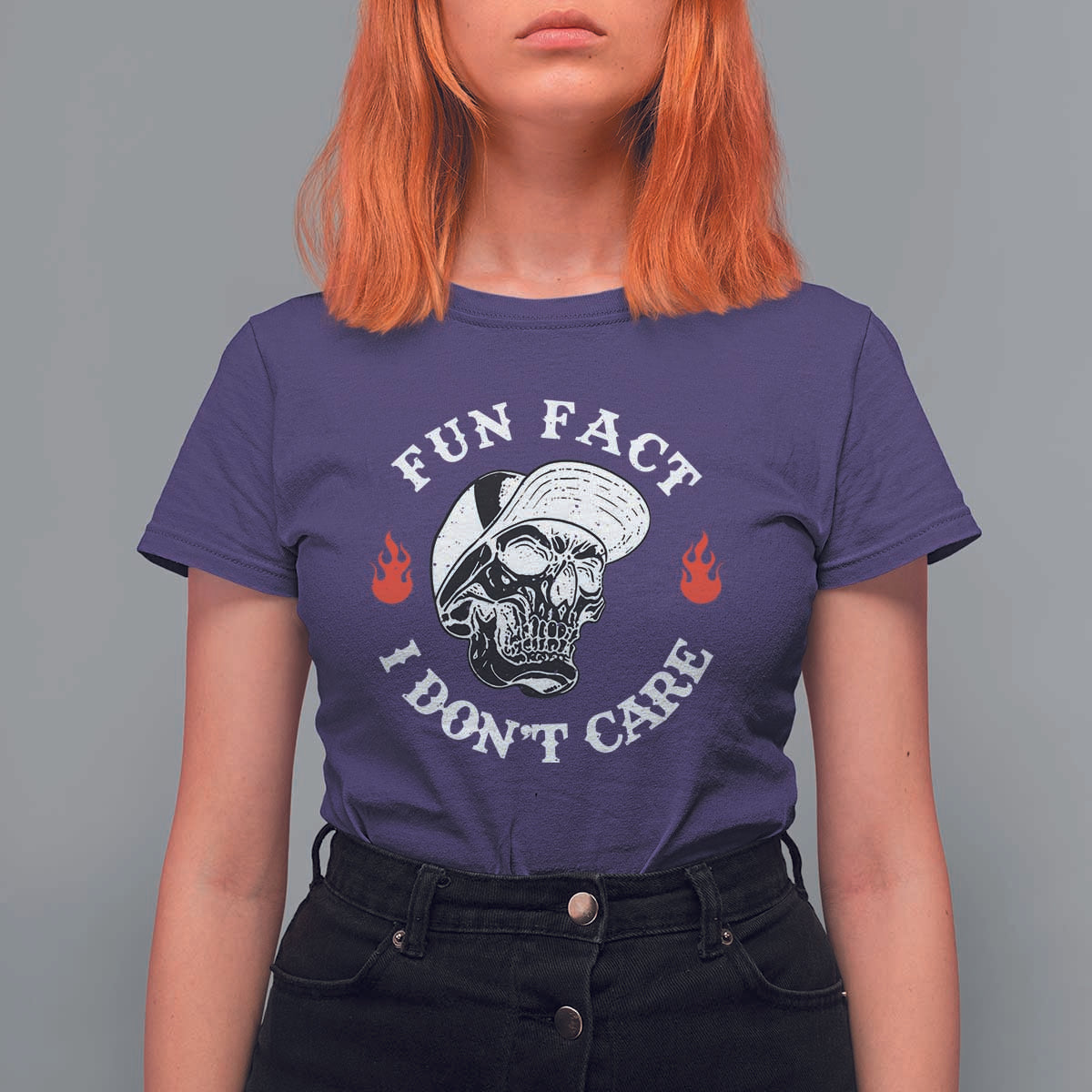 Fun Fact I Don’t Care Skull T Shirt For Women Edgy Sarcastic Attitude - Wonder Print Shop