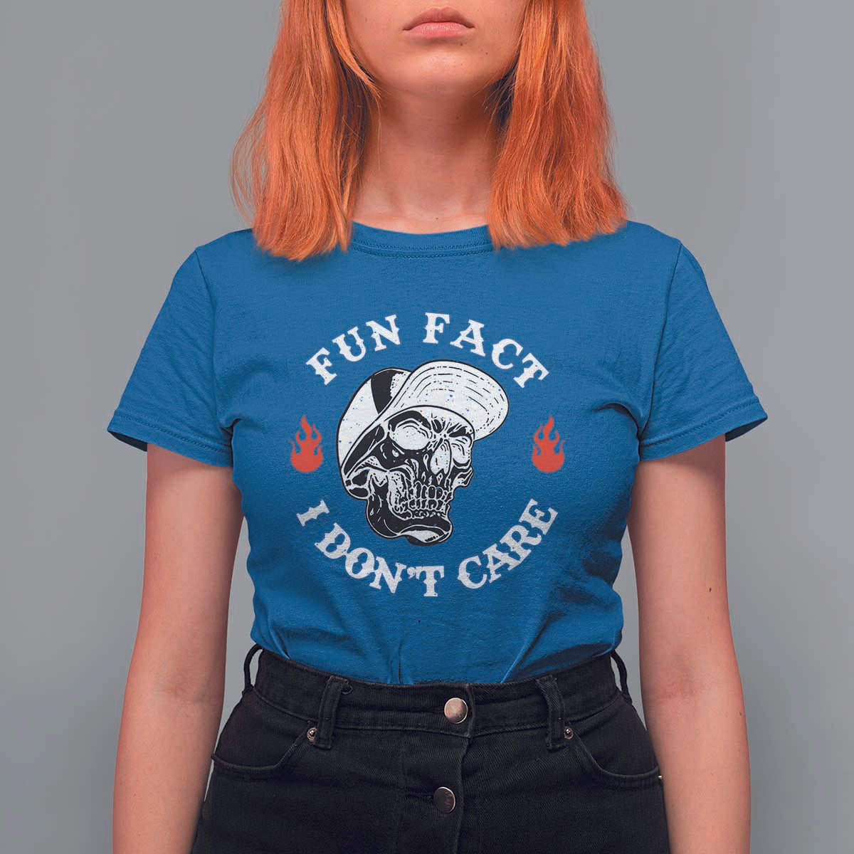 Fun Fact I Don’t Care Skull T Shirt For Women Edgy Sarcastic Attitude - Wonder Print Shop