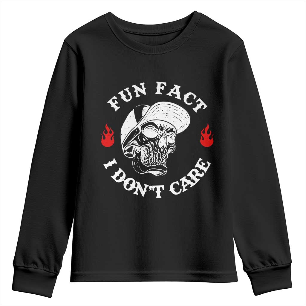 Fun Fact I Don’t Care Skull Youth Sweatshirt Edgy Sarcastic Attitude - Wonder Print Shop