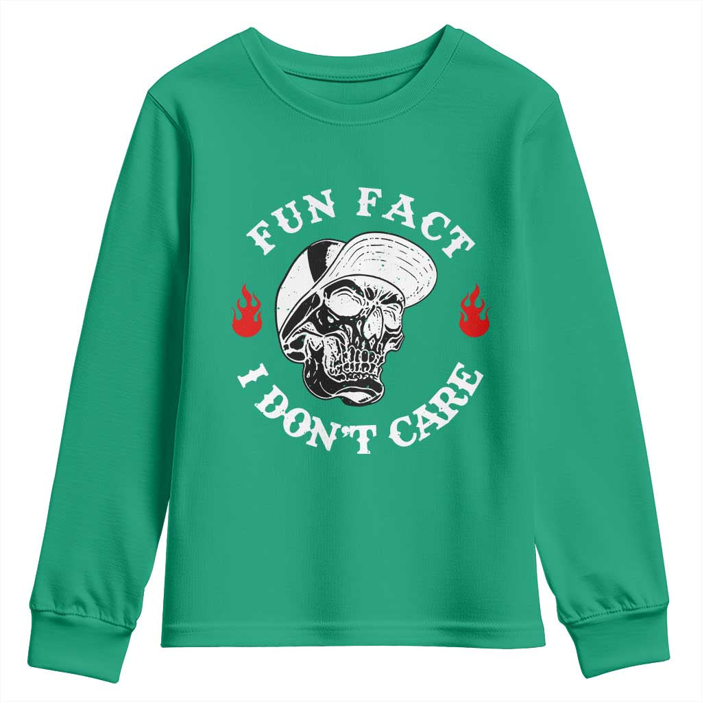 Fun Fact I Don’t Care Skull Youth Sweatshirt Edgy Sarcastic Attitude - Wonder Print Shop
