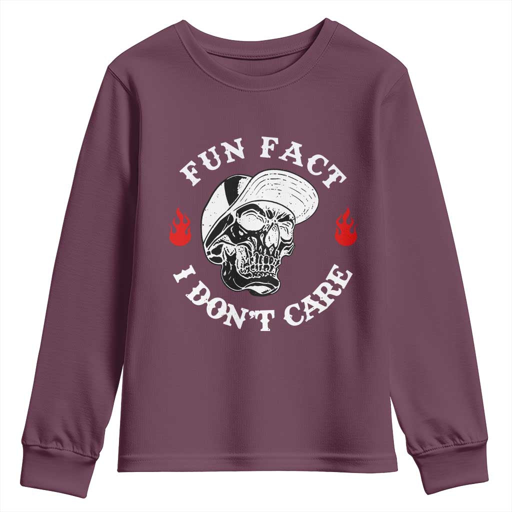 Fun Fact I Don’t Care Skull Youth Sweatshirt Edgy Sarcastic Attitude - Wonder Print Shop