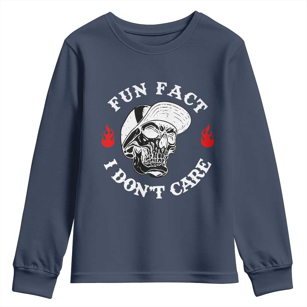 Fun Fact I Don’t Care Skull Youth Sweatshirt Edgy Sarcastic Attitude - Wonder Print Shop