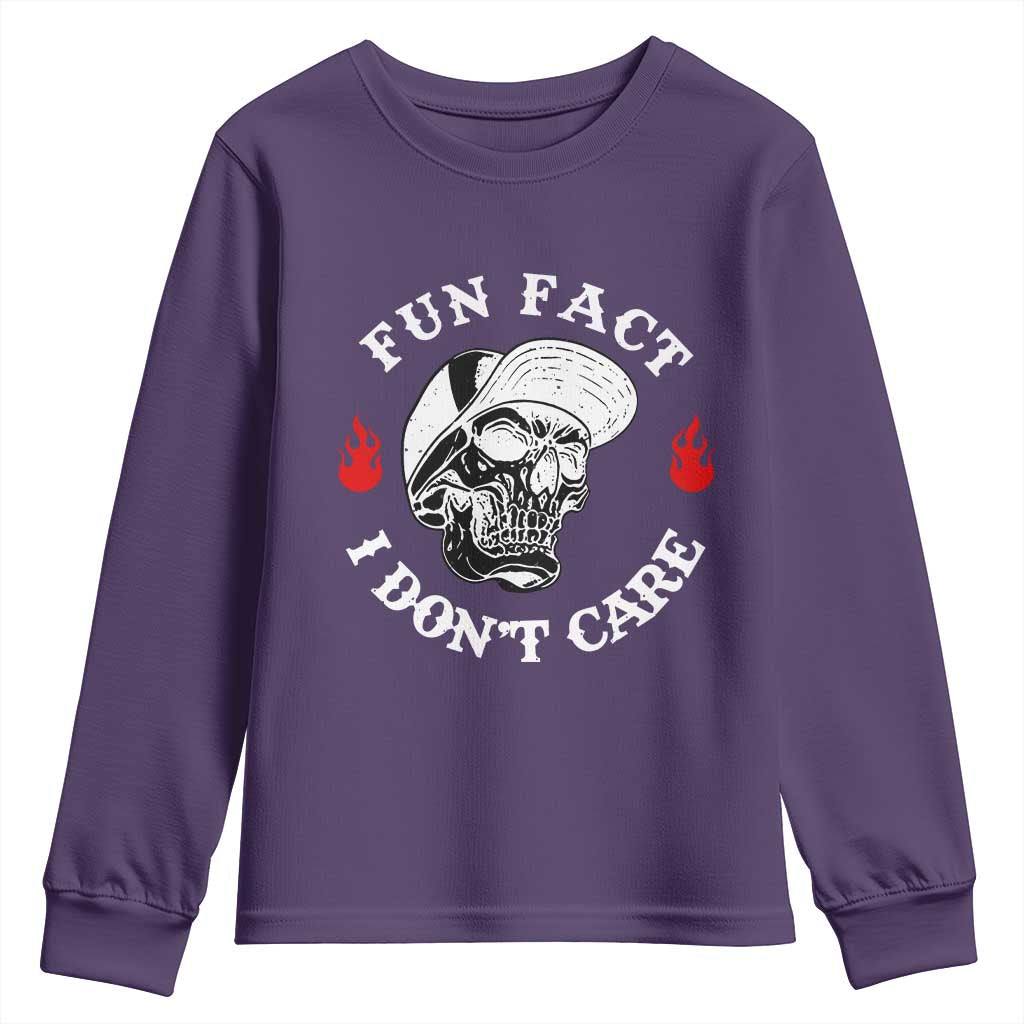 Fun Fact I Don’t Care Skull Youth Sweatshirt Edgy Sarcastic Attitude - Wonder Print Shop
