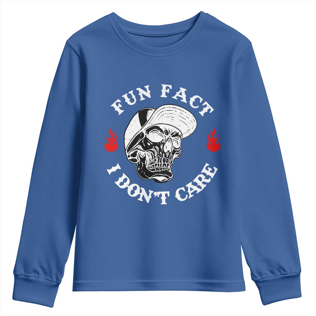 Fun Fact I Don’t Care Skull Youth Sweatshirt Edgy Sarcastic Attitude - Wonder Print Shop