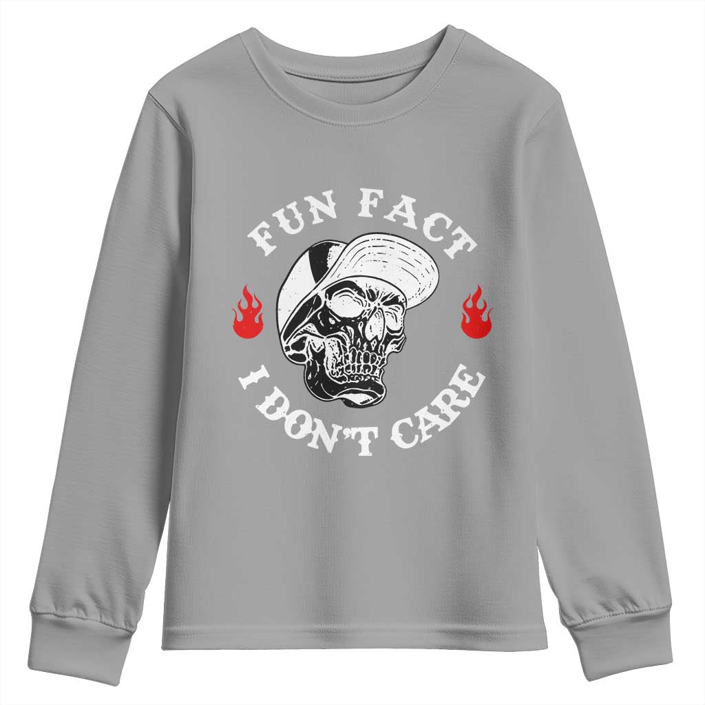 Fun Fact I Don’t Care Skull Youth Sweatshirt Edgy Sarcastic Attitude - Wonder Print Shop