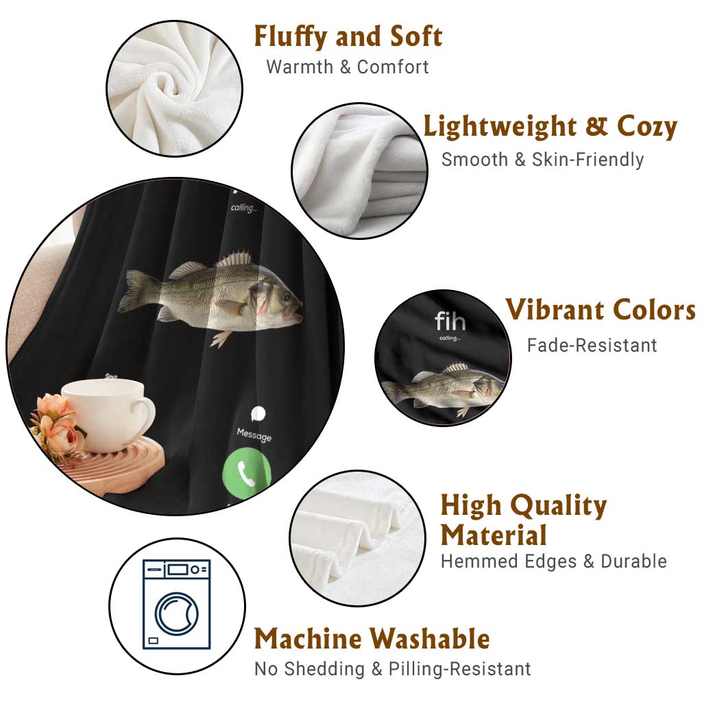 Fih Calling Funny Fish Throw Blanket Fishing Lover Hilarious Phone Call Parody - Wonder Print Shop