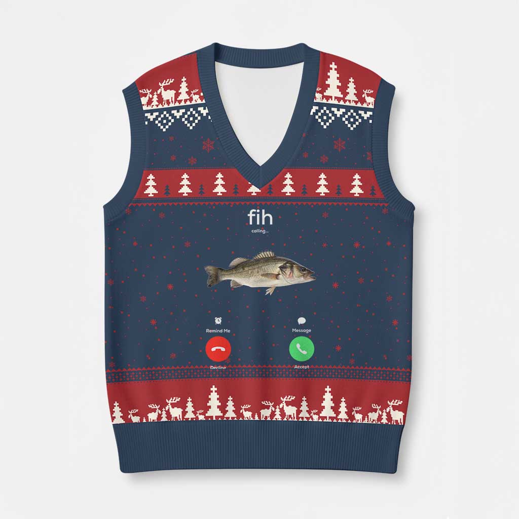 Fih Calling Funny Fish V-Neck Knit Sweater Vest Fishing Lover Hilarious Phone Call Parody - Wonder Print Shop