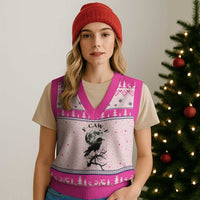 Funny Crow F Caw F V-Neck Knit Sweater Vest Gothic Raven and Moon - Wonder Print Shop