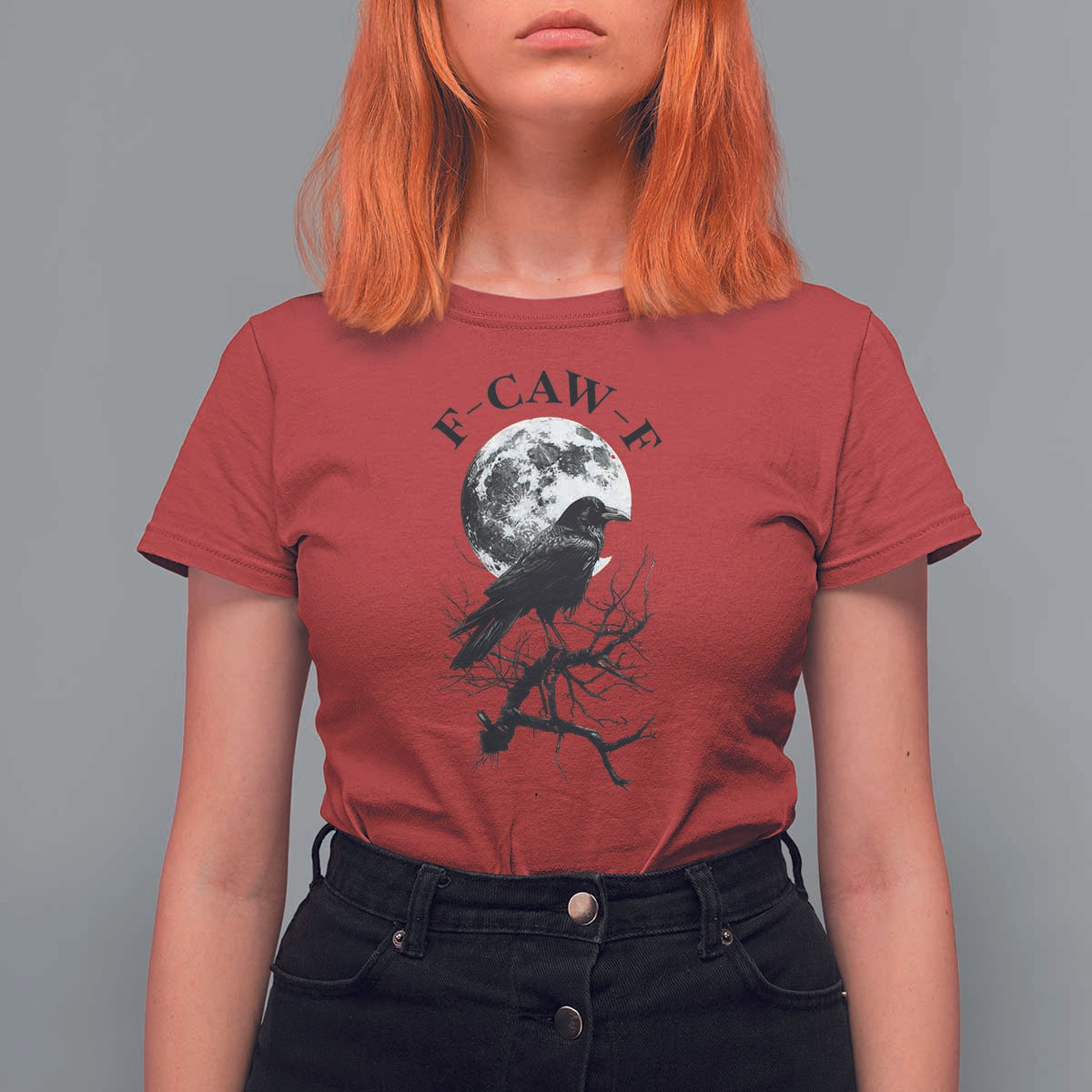 Funny Crow F Caw F T Shirt For Women Gothic Raven and Moon TS02