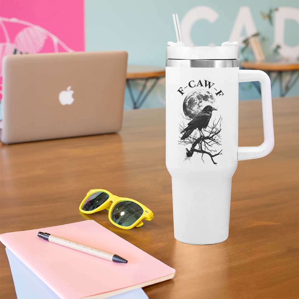 Funny Crow F Caw F Tumbler With Handle Gothic Raven and Moon TS02