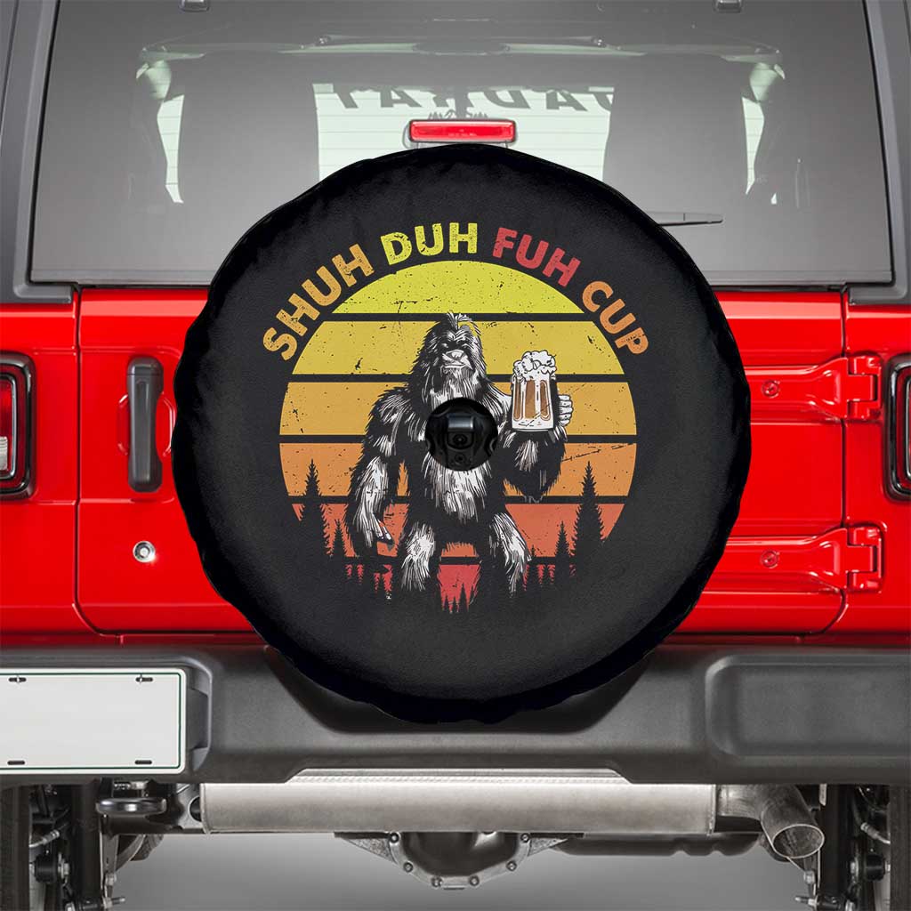 Funny Camping Bigfoot Drinking Spare Tire Cover Shuh Duh Fuh Cup Campers Retro
