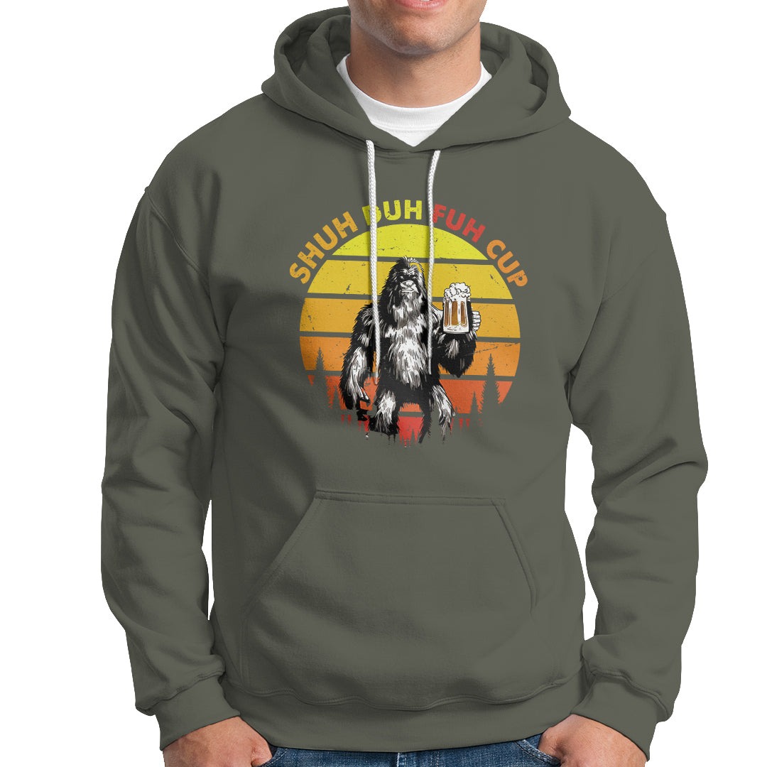 Funny Camping Hoodie Shuh Duh Fuh Cup Retro Funny Bigfoot Drinking Beer Camping - Wonder Print Shop