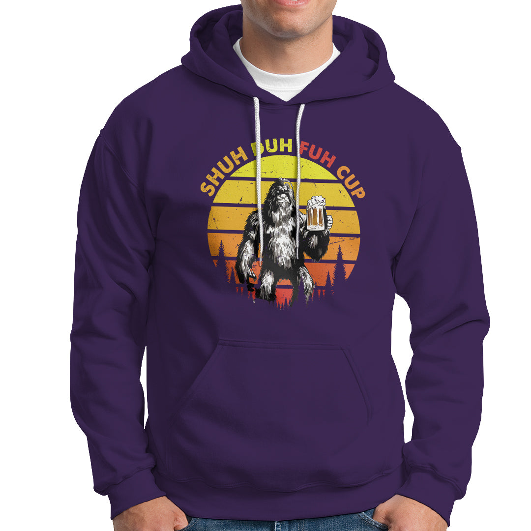 Funny Camping Hoodie Shuh Duh Fuh Cup Retro Funny Bigfoot Drinking Beer Camping - Wonder Print Shop