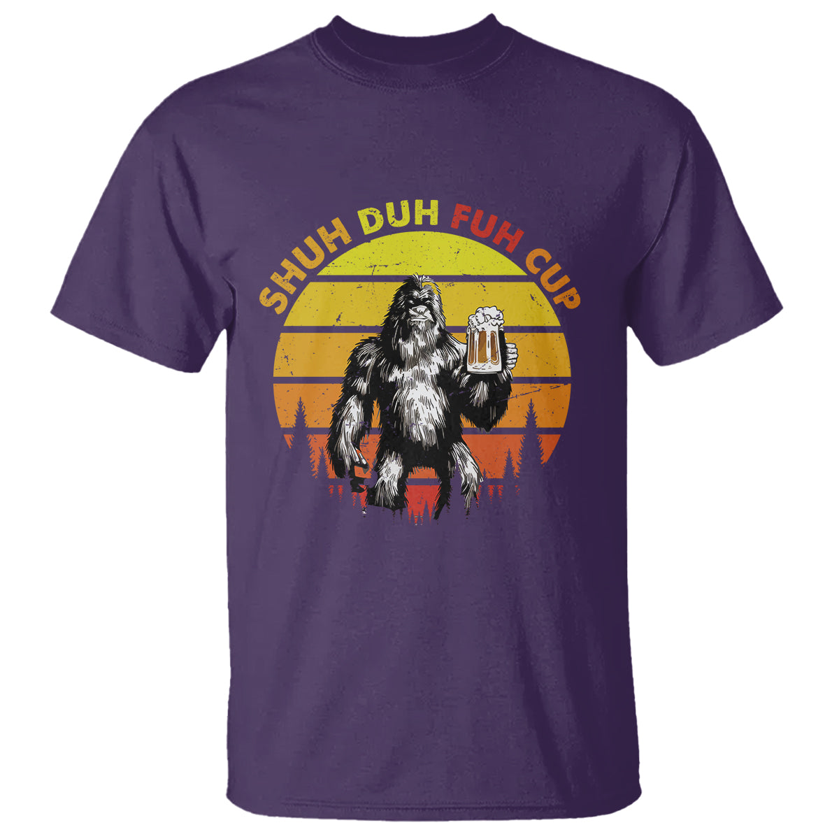 Funny Camping T Shirt Shuh Duh Fuh Cup Retro Funny Bigfoot Drinking Beer Camping - Wonder Print Shop