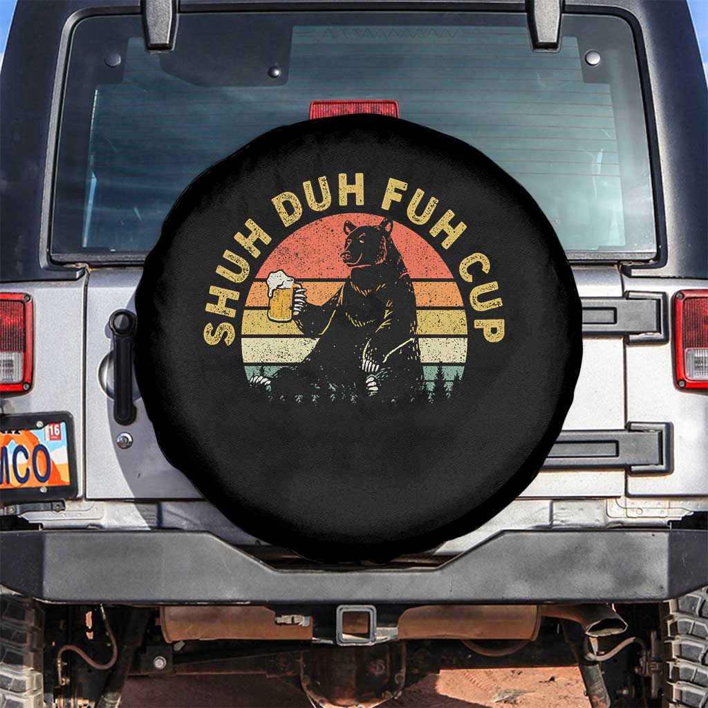 Funny Beer Lover Spare Tire Cover Shuh Duh Fuh Cup Retro Bear Drinking Camping