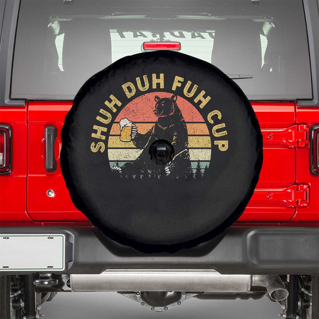 Funny Beer Lover Spare Tire Cover Shuh Duh Fuh Cup Retro Bear Drinking Camping