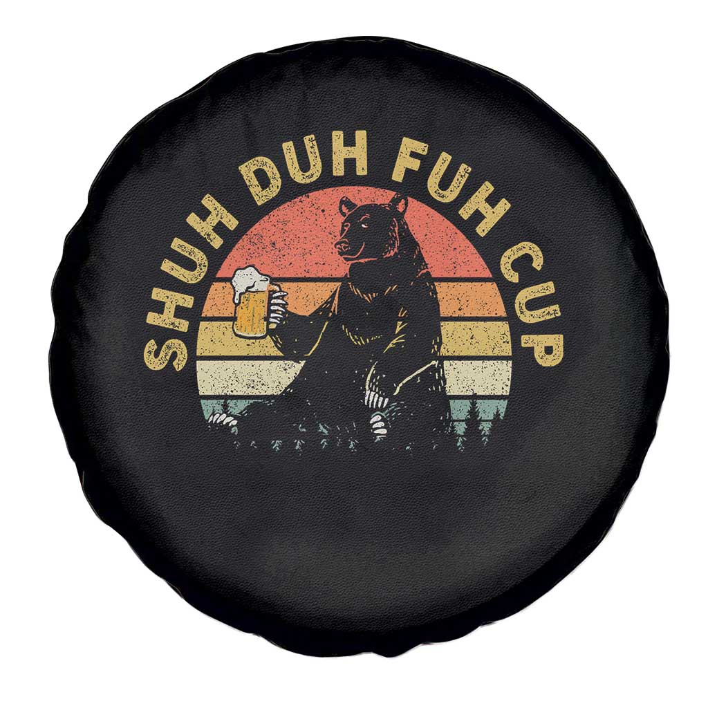 Funny Beer Lover Spare Tire Cover Shuh Duh Fuh Cup Retro Bear Drinking Camping