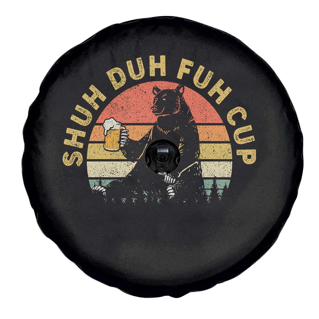 Funny Beer Lover Spare Tire Cover Shuh Duh Fuh Cup Retro Bear Drinking Camping