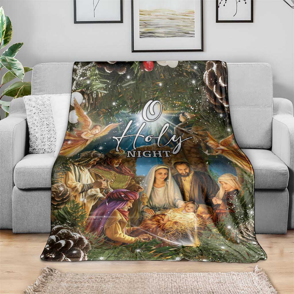 O Holy Night Nativity Scene Throw Blanket Christian Christmas Angels and Baby Jesus - Wonder Print Shop