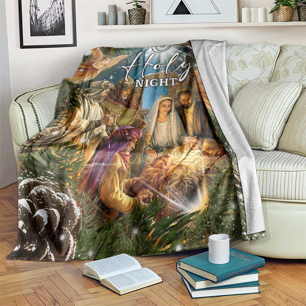 O Holy Night Nativity Scene Throw Blanket Christian Christmas Angels and Baby Jesus - Wonder Print Shop