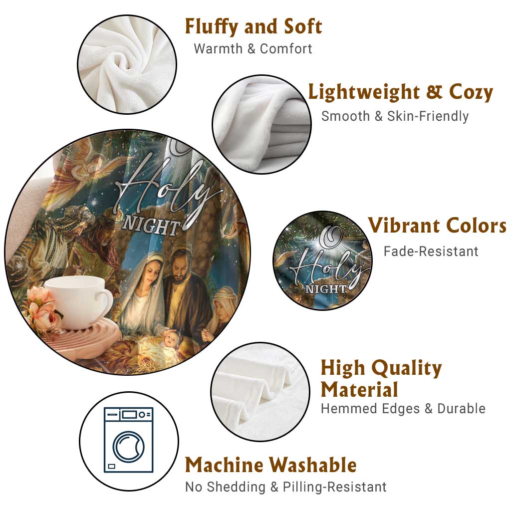 O Holy Night Nativity Scene Throw Blanket Christian Christmas Angels and Baby Jesus - Wonder Print Shop