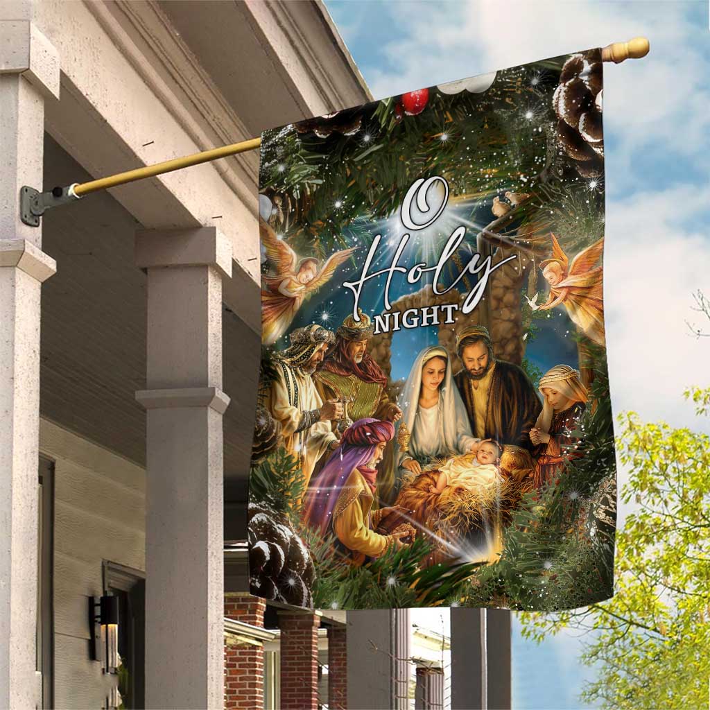 O Holy Night Nativity Scene Garden Flag Christian Christmas Angels and Baby Jesus - Wonder Print Shop