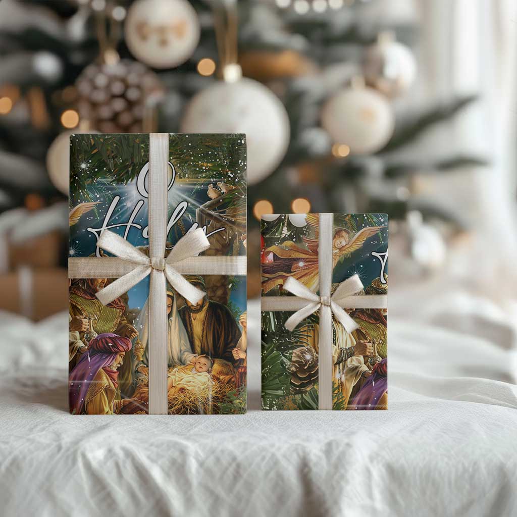 O Holy Night Nativity Scene Wrapping Paper Christian Christmas Angels and Baby Jesus - Wonder Print Shop