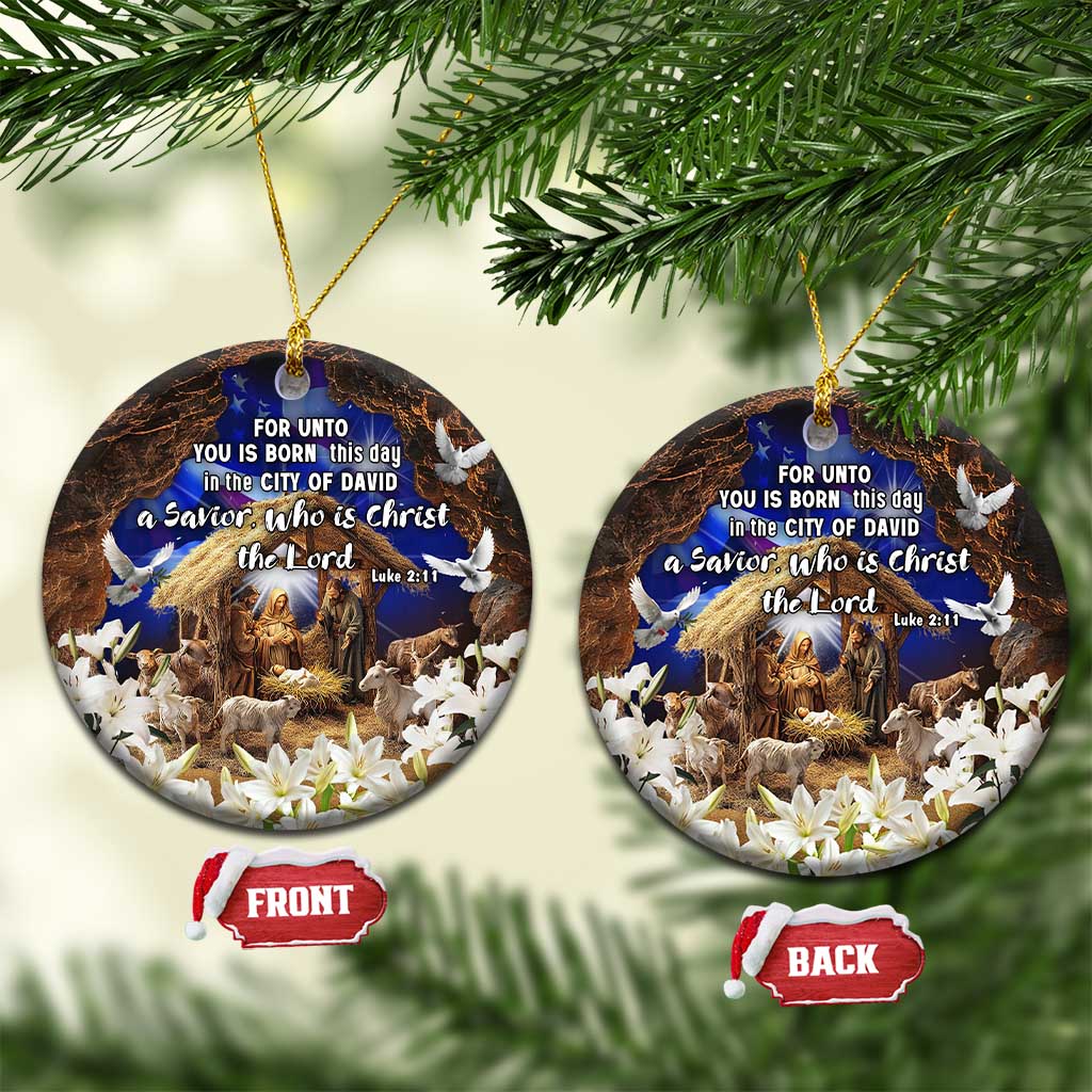 Luke 2:11 Bible Verse Nativity Christmas Ceramic Ornament Religious Christmas Holy Family Scripture - Wonder Print Shop