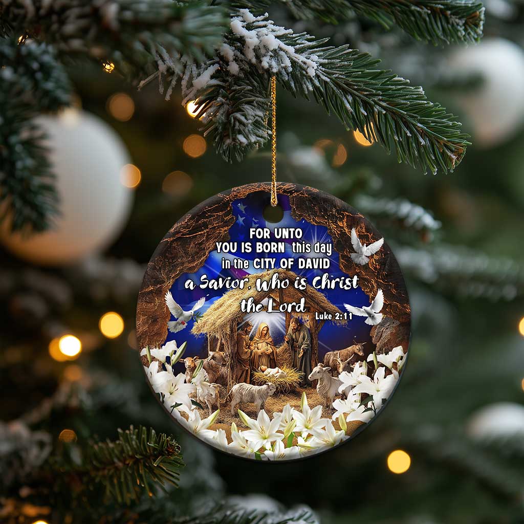 Luke 2:11 Bible Verse Nativity Christmas Ceramic Ornament Religious Christmas Holy Family Scripture - Wonder Print Shop