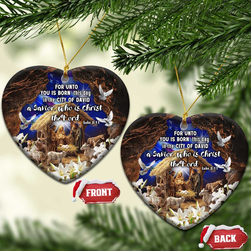 Luke 2:11 Bible Verse Nativity Christmas Ceramic Ornament Religious Christmas Holy Family Scripture - Wonder Print Shop