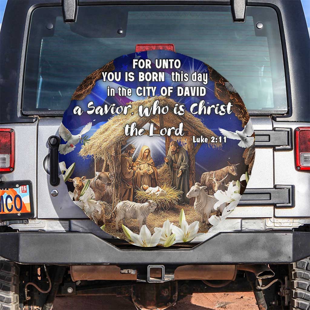 Luke 2:11 Bible Verse Nativity Spare Tire Cover Religious Christmas Holy Family Scripture - Wonder Print Shop