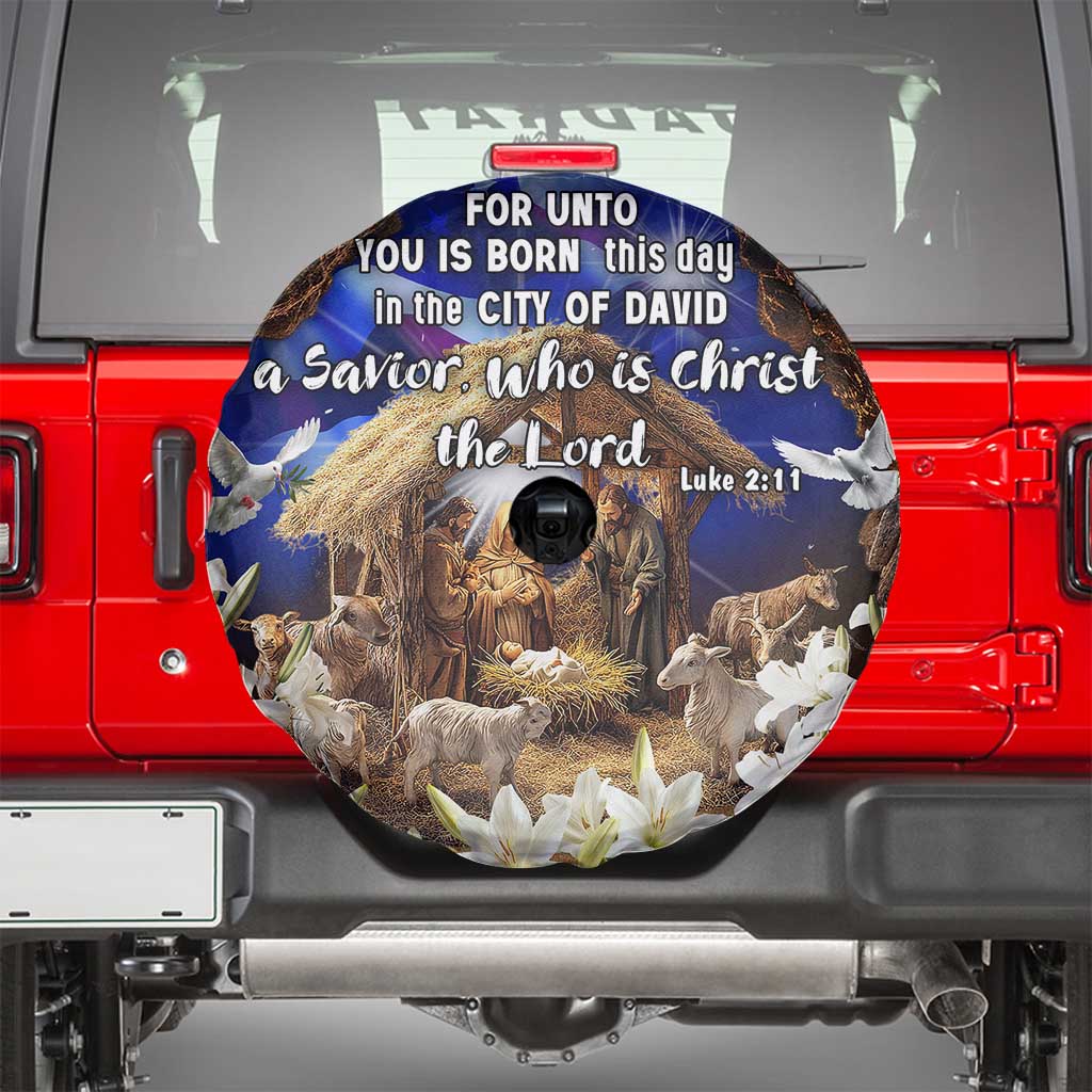 Luke 2:11 Bible Verse Nativity Spare Tire Cover Religious Christmas Holy Family Scripture - Wonder Print Shop