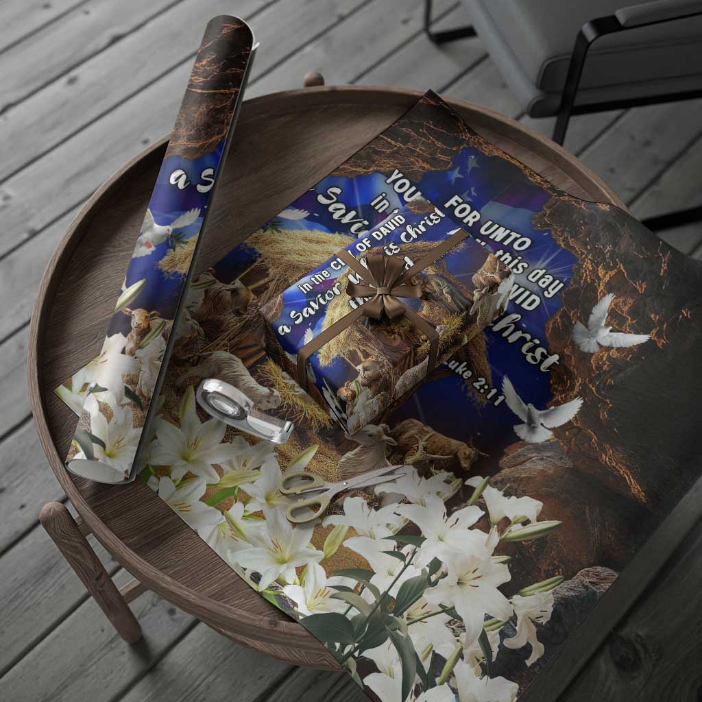 Luke 2:11 Bible Verse Nativity Wrapping Paper Religious Christmas Holy Family Scripture - Wonder Print Shop