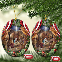 Patriotic Nativity Scene Christmas Ceramic Ornament American Flag Christian Christmas Baby Jesus and Angels Under the Star - Wonder Print Shop