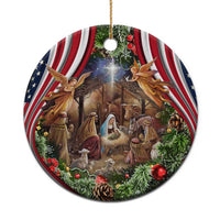 Patriotic Nativity Scene Christmas Ceramic Ornament American Flag Christian Christmas Baby Jesus and Angels Under the Star - Wonder Print Shop