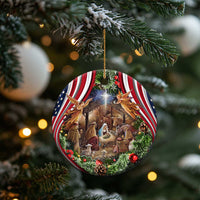 Patriotic Nativity Scene Christmas Ceramic Ornament American Flag Christian Christmas Baby Jesus and Angels Under the Star - Wonder Print Shop