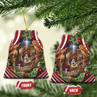 Patriotic Nativity Scene Christmas Ceramic Ornament American Flag Christian Christmas Baby Jesus and Angels Under the Star - Wonder Print Shop