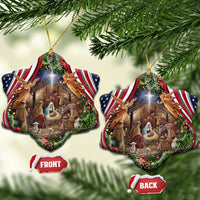 Patriotic Nativity Scene Christmas Ceramic Ornament American Flag Christian Christmas Baby Jesus and Angels Under the Star - Wonder Print Shop