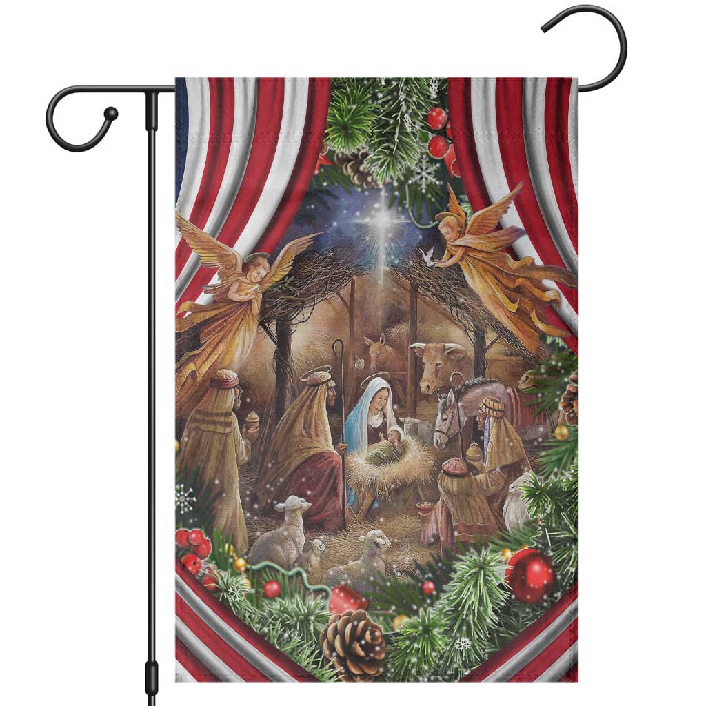 Patriotic Nativity Scene Garden Flag American Flag Christian Christmas Baby Jesus and Angels Under the Star - Wonder Print Shop