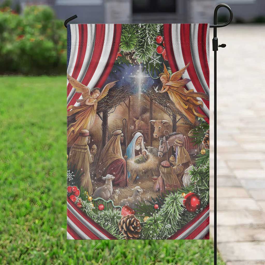 Patriotic Nativity Scene Garden Flag American Flag Christian Christmas Baby Jesus and Angels Under the Star - Wonder Print Shop