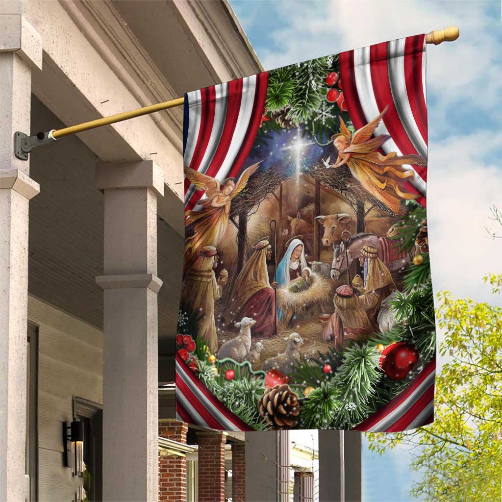 Patriotic Nativity Scene Garden Flag American Flag Christian Christmas Baby Jesus and Angels Under the Star - Wonder Print Shop